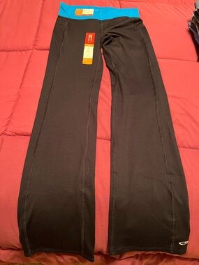 Women’s Target Champion Black Flared Yoga Pants with Bright Blue Waistband